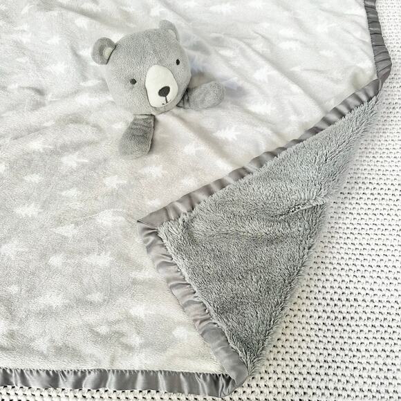 Cloud Island Target Grey Oversized Bear Pine Trees Satin Trim Blanket Lovey - Picture 4 of 7